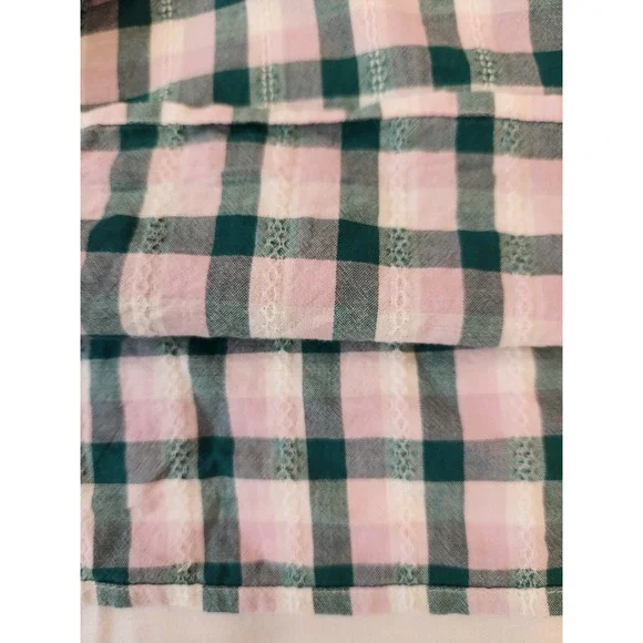 J.Crew Pink Green Gingham Ruffle Neck Cotton Sheer Peasant Blouse XL Flowy Boho - Picture 8 of 14